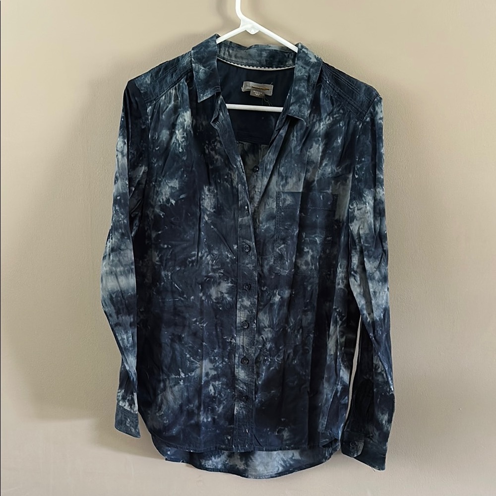 Anthropologie Blue Tie-Dye Button Down Shirt